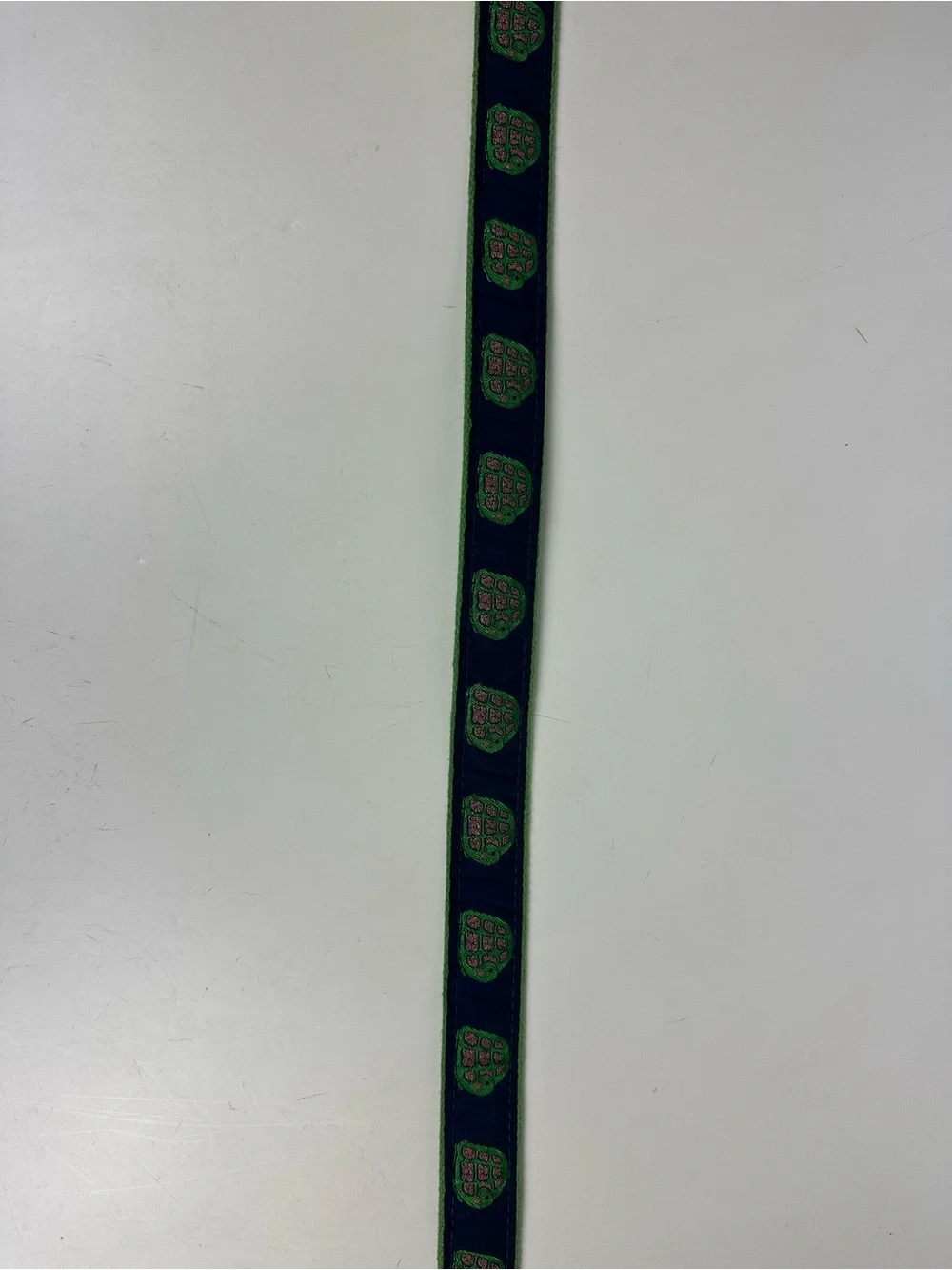 Turtle Pattern Ribbon Belt Brass D-Ring Navy Blue Green